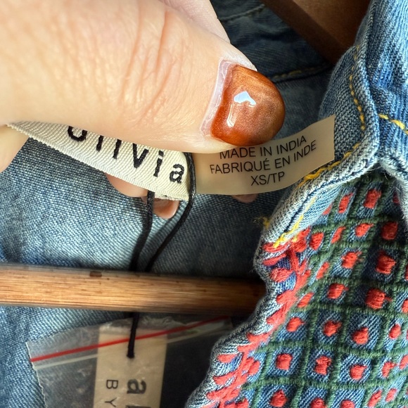 Alice + Olivia Karly Embroidered Denim Babydoll top sz: XS NWT - Picture 7 of 12